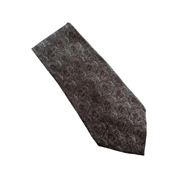 Vintage Pierre Cardin Taupe, Light Brown, Navy 90s Silk Necktie - Picture 1 of 4